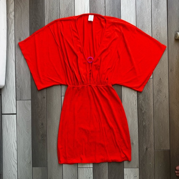 Trina TurkV Vibrant Red Swim Cover-Up Kimono | Good Condition - Picture 1 of 5